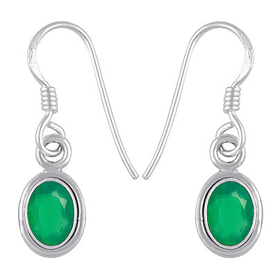 Plain Wire Around Green Onyx Oval Shape 925 Sterling Solid Silver Dangle Earrings - R3500296-114