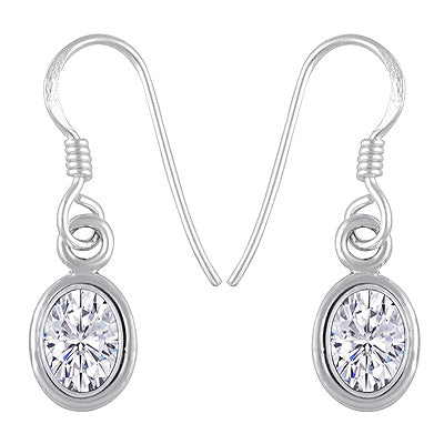 Plain Wire Around White Cubic Zirconia Oval Shape 925 Sterling Solid Silver Dangle Earrings - R3500296-116