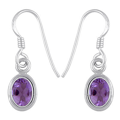 Plain Wire Around Amethyst Oval Shape 925 Sterling Solid Silver Dangle Earrings - R3500296-83