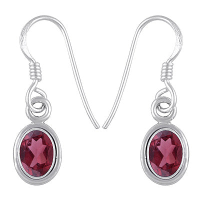 Plain Wire Around Garnet Oval Shape 925 Sterling Solid Silver Dangle Earrings - R3500296-90