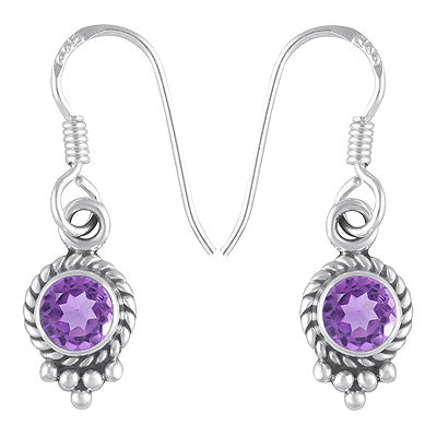 Alluring Twisted Wire & Rawa Work Around Amethyst Round Shape 925 Sterling Solid Silver Dangle Earrings - R3500298-52