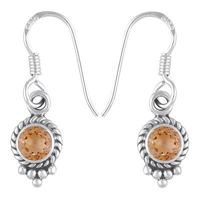 Alluring Twisted Wire & Rawa Work Around Citrine Round Shape 925 Sterling Solid Silver Dangle Earrings - R3500298-66