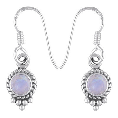 Alluring Twisted Wire & Rawa Work Around Rainbow Moonstone Round Shape 925 Sterling Solid Silver Dangle Earrings - R3500298-68