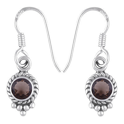 Alluring Twisted Wire & Rawa Work Around Smoky Topaz Round Shape 925 Sterling Solid Silver Dangle Earrings - R3500298-70