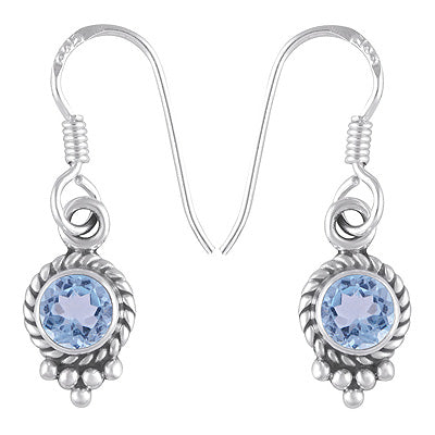 Alluring Twisted Wire & Rawa Work Around Blue Topaz Round Shape 925 Sterling Solid Silver Dangle Earrings - R3500298-74