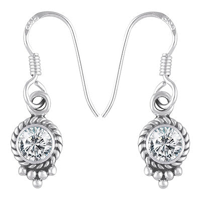 Alluring Twisted Wire & Rawa Work Around White Cubic Zirconia Round Shape 925 Sterling Solid Silver Dangle Earrings - R3500298-77