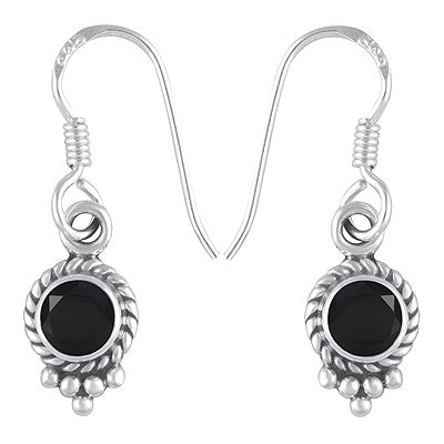 Alluring Twisted Wire & Rawa Work Around Black Onyx Round Shape 925 Sterling Solid Silver Dangle Earrings - R3500298-80