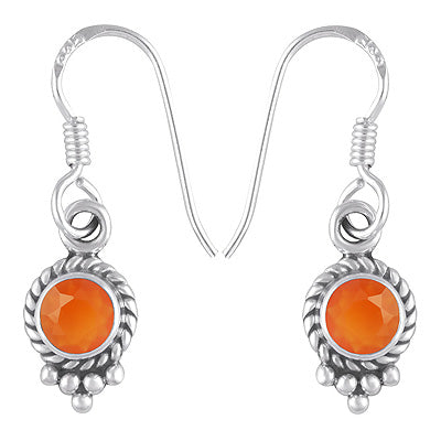Alluring Twisted Wire & Rawa Work Around Carnelian Round Shape 925 Sterling Solid Silver Dangle Earrings - R3500298-82