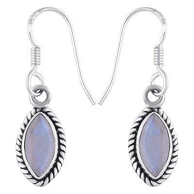 Stunning Twisted Wire Work Around Rainbow Moonstone Marquise Shape 925 Sterling Solid Silver Dangle Earrings - R3500329-16