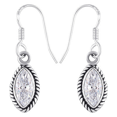 Stunning Twisted Wire Work Around White Cubic Zirconia Marquise Shape 925 Sterling Solid Silver Dangle Earrings - R3500329-20