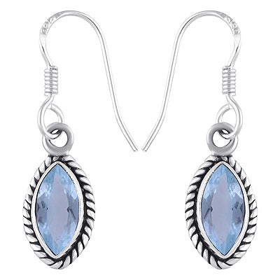 Stunning Twisted Wire Work Around Blue Topaz Marquise Shape 925 Sterling Solid Silver Dangle Earrings - R3500329-25