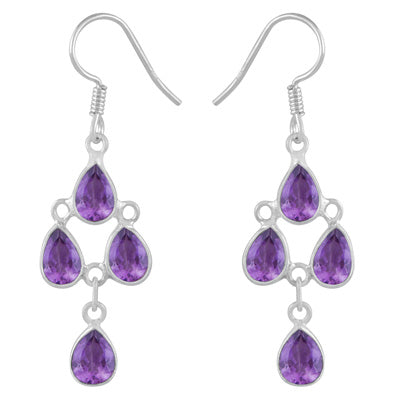 Chandelier Beautiful Amethyst Pear Shape 925 Sterling Solid Silver Dangle Earrings - R3500379-71