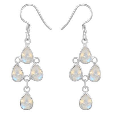Chandelier Beautiful Rainbow Moonstone Pear Shape 925 Sterling Solid Silver Dangle Earrings - R3500379-74