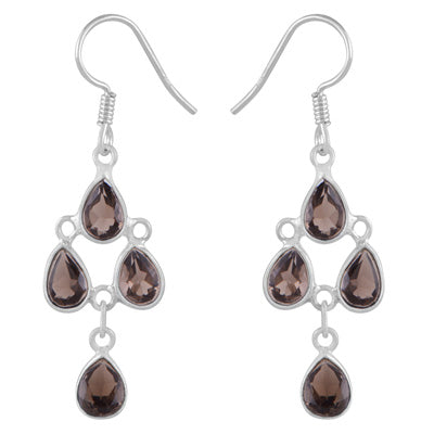 Chandelier Beautiful Smoky Topaz Pear Shape 925 Sterling Solid Silver Dangle Earrings - R3500379-75