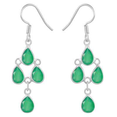 Chandelier Beautiful Green Onyx Pear Shape 925 Sterling Solid Silver Dangle Earrings - R3500379-77