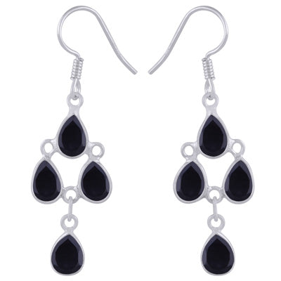 Chandelier Beautiful Black Onyx Pear Shape 925 Sterling Solid Silver Dangle Earrings - R3500379-78