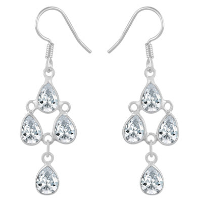 Chandelier Beautiful White Cubic Zirconia Pear Shape 925 Sterling Solid Silver Dangle Earrings - R3500379-79