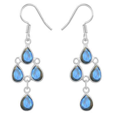 Chandelier Beautiful Labradorite Pear Shape 925 Sterling Solid Silver Dangle Earrings - R3500379-81