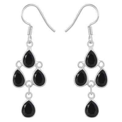 Chandelier Beautiful Black Onyx Pear Shape 925 Sterling Solid Silver Dangle Earrings - R3500379-83