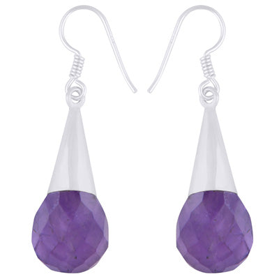 Gorgeous Faceted Seated Gemstone Amethyst Drop Shape 925 Sterling Solid Silver Dangle Earrings - R3500414-71