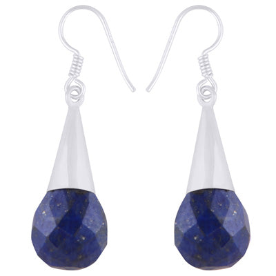Gorgeous Faceted Seated Gemstone Lapis Drop Shape 925 Sterling Solid Silver Dangle Earrings - R3500414-74