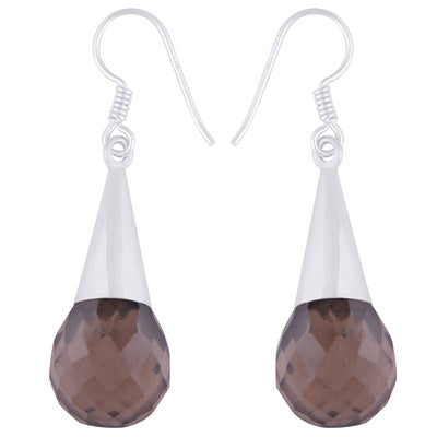 Gorgeous Faceted Seated Gemstone Smoky Topaz Drop Shape 925 Sterling Solid Silver Dangle Earrings - R3500414-75