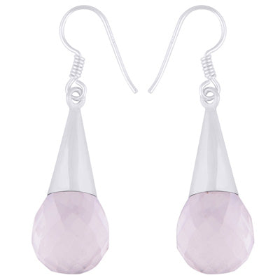 Gorgeous Faceted Seated Gemstone Rose Quartz Drop Shape 925 Sterling Solid Silver Dangle Earrings - R3500414-76