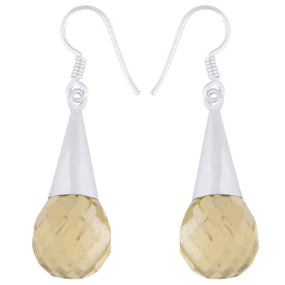 Gorgeous Faceted Seated Gemstone Lemon Topaz Drop Shape 925 Sterling Solid Silver Dangle Earrings - R3500414-77