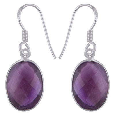 Gorgeous Gemstone Bezel Setting Amethyst Oval Shape 925 Sterling Solid Silver Dangle Earrings - R3500419-132