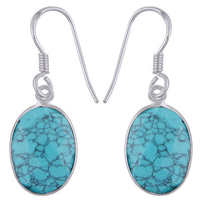 Gorgeous Gemstone Bezel Setting Turquoise Oval Shape 925 Sterling Solid Silver Dangle Earrings - R3500419-135