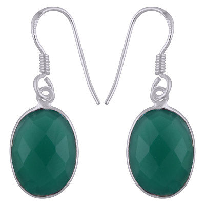 Gorgeous Gemstone Bezel Setting Green Onyx Oval Shape 925 Sterling Solid Silver Dangle Earrings - R3500419-141