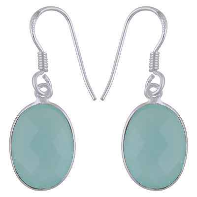 Gorgeous Gemstone Bezel Setting Aqua Chalcedony Oval Shape 925 Sterling Solid Silver Dangle Earrings - R3500419-143