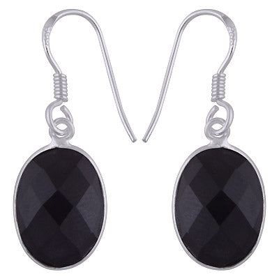 Gorgeous Gemstone Bezel Setting Black Onyx Oval Shape 925 Sterling Solid Silver Dangle Earrings - R3500419-144