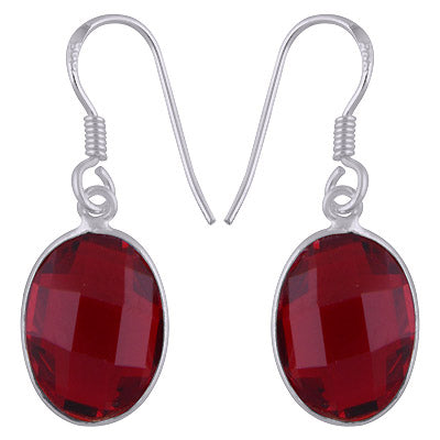Gorgeous Gemstone Bezel Setting Red Crystal Oval Shape 925 Sterling Solid Silver Dangle Earrings - R3500419-207