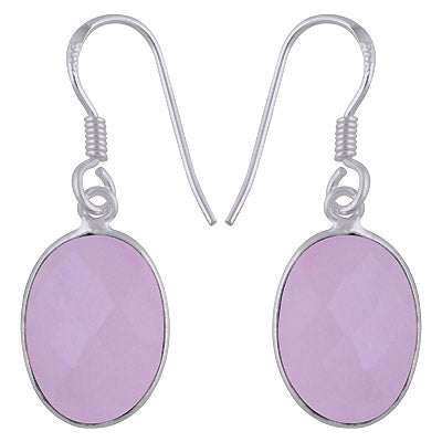 Gorgeous Gemstone Bezel Setting Rose Quartz Oval Shape 925 Sterling Solid Silver Dangle Earrings - R3500419-208