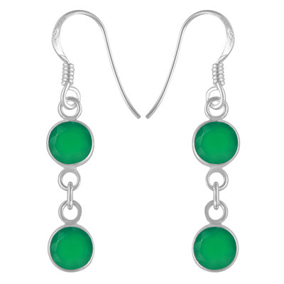 Stunning Two Stone Bezel Green Onyx Round Shape 925 Sterling Solid Silver Dangle Earrings - R3500429-247