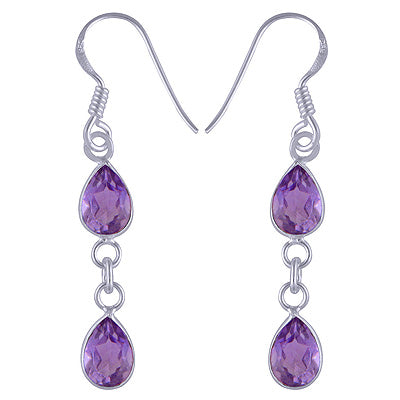 Beautiful Two Stone Beze Amethyst Pear Shape 925 Sterling Solid Silver Dangle Earrings - R3500430-146