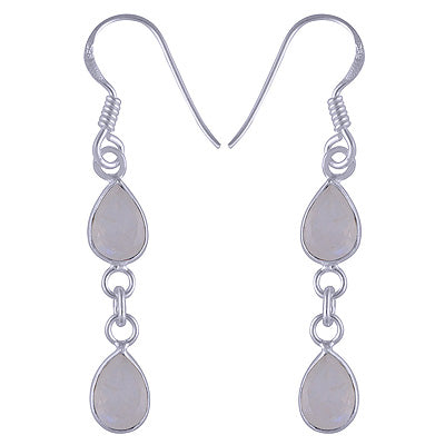Beautiful Two Stone Beze Rainbow Moonstone Pear Shape 925 Sterling Solid Silver Dangle Earrings - R3500430-162