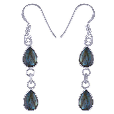 Beautiful Two Stone Beze Labradorite Pear Shape 925 Sterling Solid Silver Dangle Earrings - R3500430-211