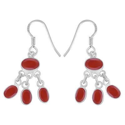 Stunning Chandelier Carnelian Oval Shape 925 Sterling Solid Silver Dangle Earrings - R3500483-115