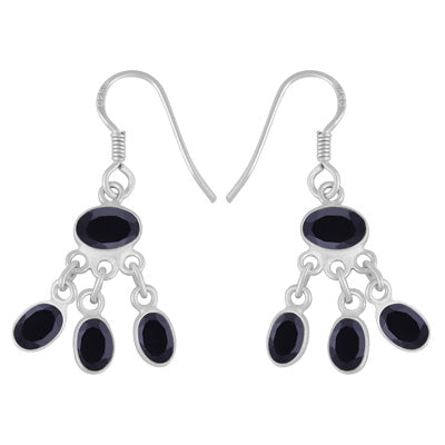 Stunning Chandelier Black Onyx Oval Shape 925 Sterling Solid Silver Dangle Earrings - R3500483-117