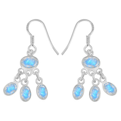 Stunning Chandelier Rainbow Moonstone Oval Shape 925 Sterling Solid Silver Dangle Earrings - R3500483-87