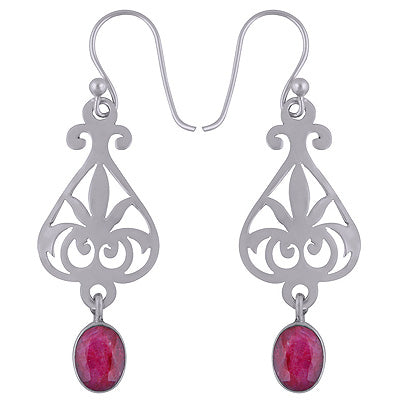 925 Sterling Silver Red Corundum Earrings - R3500501-146