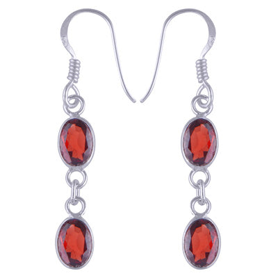 Stunning Two Stone Bezel Garnet Oval Shape 925 Sterling Solid Silver Dangle Earrings - R3500515-208