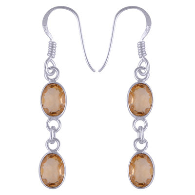 Stunning Two Stone Bezel Citrine Oval Shape 925 Sterling Solid Silver Dangle Earrings - R3500515-210
