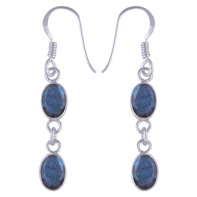 Stunning Two Stone Bezel Labradorite Oval Shape 925 Sterling Solid Silver Dangle Earrings - R3500515-212