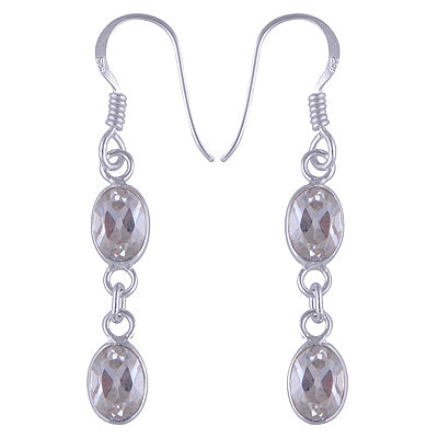 Stunning Two Stone Bezel White Cubic Zirconia Oval Shape 925 Sterling Solid Silver Dangle Earrings - R3500515-216