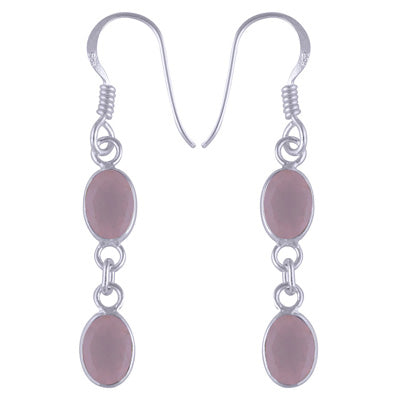 Stunning Two Stone Bezel Rose Quartz Oval Shape 925 Sterling Solid Silver Dangle Earrings - R3500515-218