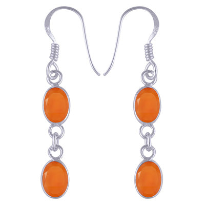 Stunning Two Stone Bezel Carnelian Oval Shape 925 Sterling Solid Silver Dangle Earrings - R3500515-219