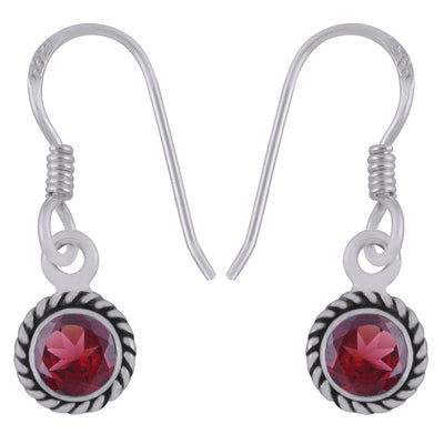 Gorgeous Twisted Wire Work Around Garnet Round Shape 925 Sterling Solid Silver Earrings - R3500542-62
